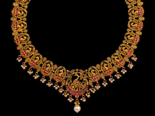 Gold Peacock Necklace (GS- 7) - Totaram & Sons