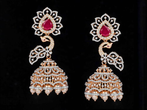 peacock diamond jhumkas - Totaram & Sons